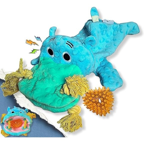 4-in-1 Squeaky Dog Toy (Blue Hippo)