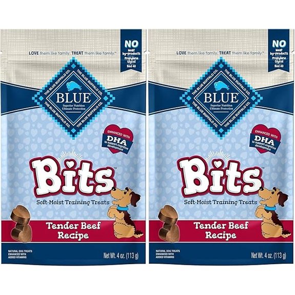 Blue 2 Pack of Tender Beef Recipe Bits Dog Treats 4 Ounces Each